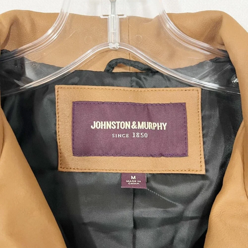 Johnston &‎ Murphy Women's Brown Leather Moto Jacket Rib Contrast - Size Medium
